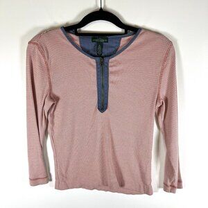 Ralph‎ Lauren Lauren Jeans Co Top 3/4 Sleeve Stretch Cotton Zip Neck Size M